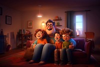 Parent family watching TV architecture cartoon representation. AI generated Image by rawpixel.