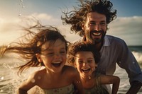 Beach laughing portrait outdoors. 