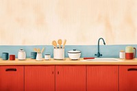 Minimal and simplified kitchen scene, children's book illustration style. AI generated Image by rawpixel.