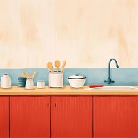 Minimal and simplified kitchen scene, children's book illustration style. AI generated Image by rawpixel.