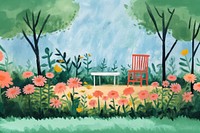 Garden scene furniture painting outdoors. 