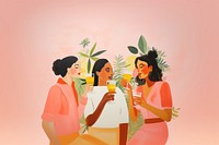 minimal simplified friends drinking cocktails, cheerful, children's book illustrations. 