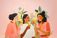 minimal simplified friends drinking cocktails, cheerful, children's book illustrations. 