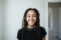 Teen mixed race woman teeth smile individuality architecture. 