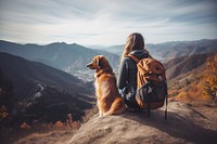 photo of women traveling with dog. 