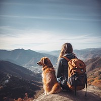 photo of women traveling with dog. 