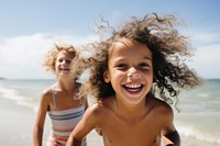 Child beach laughing portrait. 