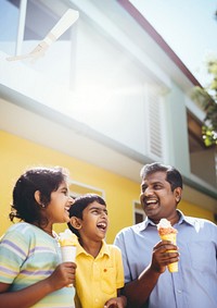 Indian family laughing adult child. 