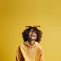 Three young kids laughing portrait adult. 