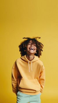 Three young kids laughing smile adult. 