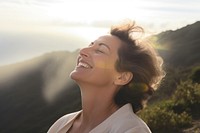 Mountain portrait outdoors smiling. 