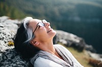 Mountain portrait smiling glasses. 