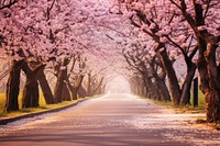 Cherry blossoms road landscape outdoors nature. 