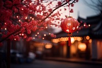 photo of chinese new year lantern, blurred new year's firework in background. AI generated Image by rawpixel.