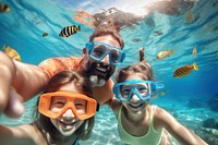 Happy family snorkeling underwater recreation. AI generated Image by rawpixel.