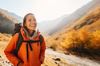 Woman hiking recreation adventure laughing. 