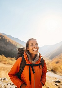 Woman hiking recreation adventure outdoors. 