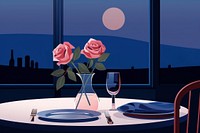 Rose vase table night architecture. AI generated Image by rawpixel.