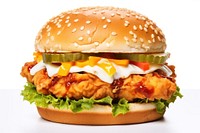 Fried chicken burger food hamburger condiment. AI generated Image by rawpixel.