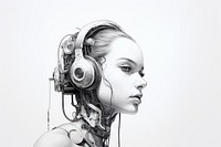 Tech sketch headphones portrait. 