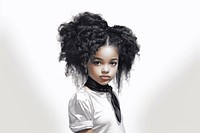 Black girl portrait white white background. 