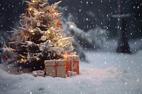 Christmas tree snow illuminated celebration. AI generated Image by rawpixel.