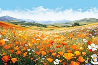 California flower field landscape grassland outdoors. AI generated Image by rawpixel.