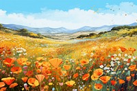 California flower field landscape grassland outdoors. AI generated Image by rawpixel.