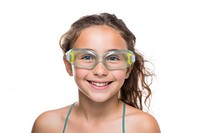 Girl wear swimsuite portrait glasses goggles. 