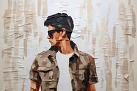 Ripped paper collage art sunglasses painting. 