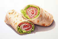 Turkey wrap food bread white background. 