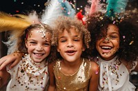 Diverse children party confetti portrait smile. 