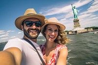 Selfie couple ferry portrait. 