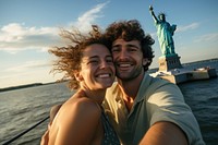 Selfie couple ferry portrait. 