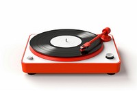 Vinyl record player electronics red white background. 