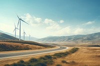 Landscape mountain road outdoors windmill. 