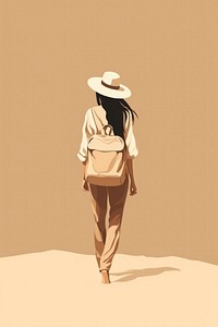 Female traveler walking adult silhouette. 