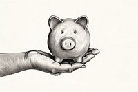 Hand holding piggy bank drawing mammal sketch. AI generated Image by rawpixel.
