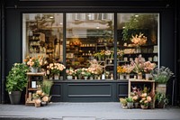 Flower shop window plant window display