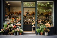 Flower shop window plant architecture. 