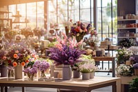 Flower shop table plant architecture. 