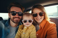 Happy family riding sunglasses portrait travel. 