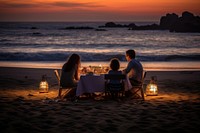 Family dinner beach outdoors vacation. 