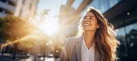 Business woman smiling female adult contemplation. 