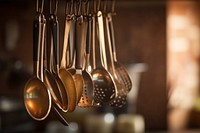 Hanged kitchen ladle spoon arrangement. 