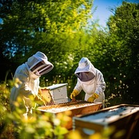 Beekeeper apiary farm. 