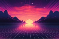 Retro background 1980s futuristic landscape. 