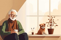 Elderly man glasses sitting mammal. 