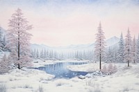 Winter scenery landscape outdoors painting. 