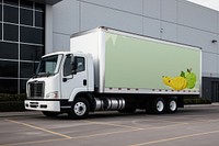 Green trailer truck, transporting vehicle with design space